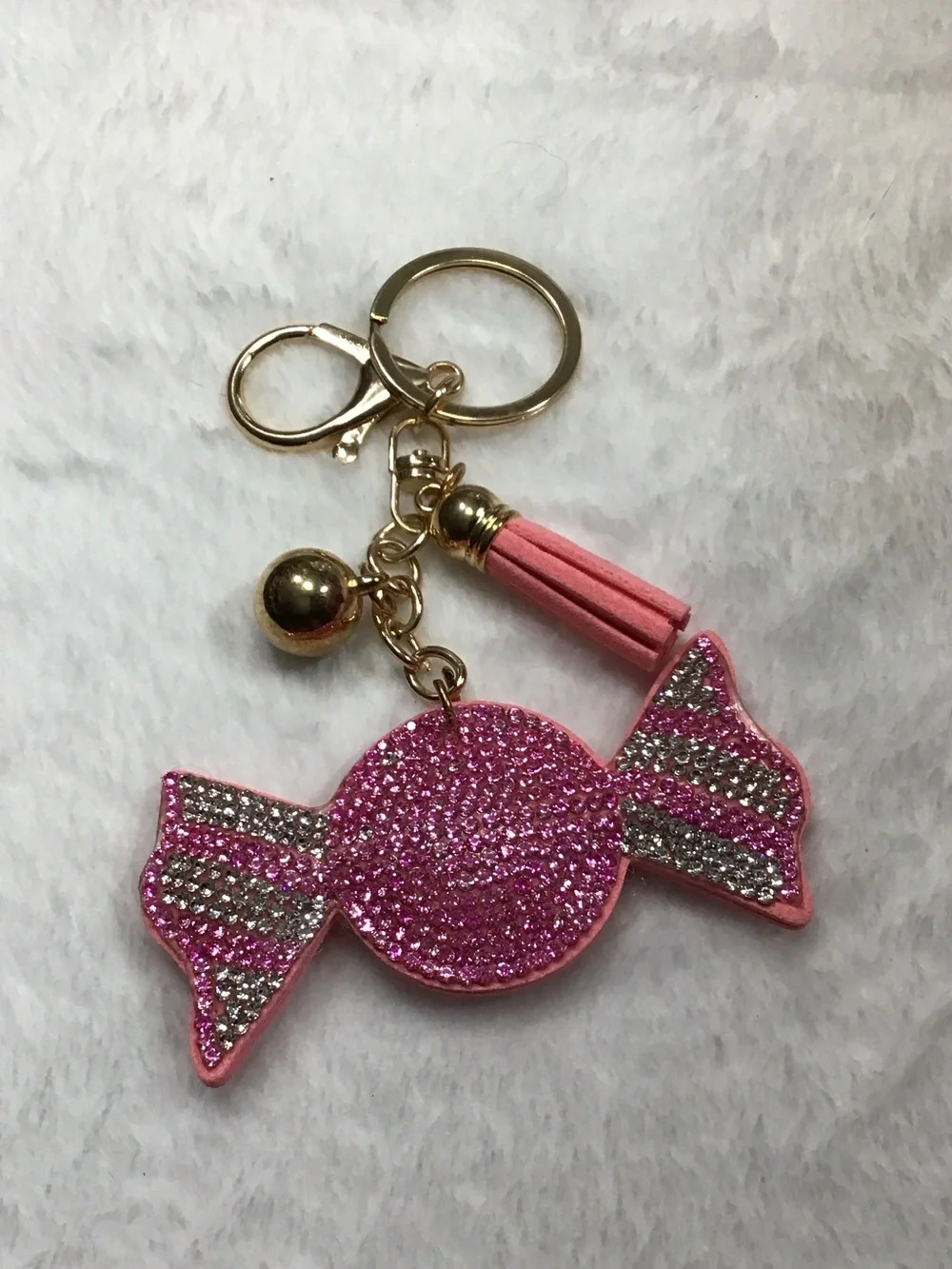 Pink Glitter Candy Tassel Keychain